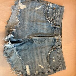 Agolde Blue Jean Shorts Distressed Frayed Hem